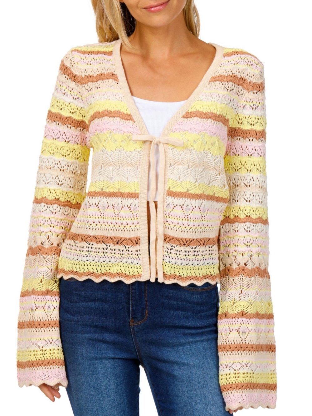 NWT Lush Long Sleeve Tie Crochet Sweater Sizes S & M